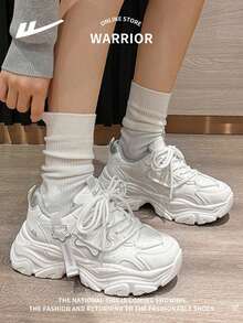 WARRIOR 1 Paar Damen Plateau-Sneaker mit Schnürung vorne, vielseitiges, bequemes Design, Outdoor-Lässig-Schuhe mit niedriger Sohle und Aufzug