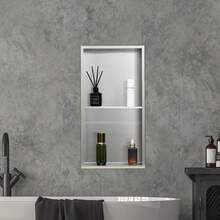 Shower Niche, 13 X 25 X 4 Inch Recessed Wall Niche Double-Layer, With Hollowed-Out Divider,Heavy-Duty Stainless Steel Modern Shampoo Storage Organizer,Waterproof, Silver For Bathroom - Silver Double Layer, Framed 13"x25"x4" - View 9