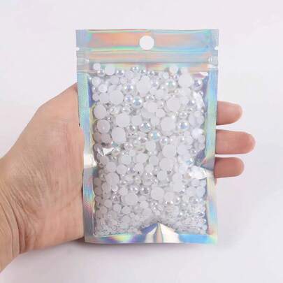 1380pcs 3-8mm Mixed Pearl Resin Rhinestone Flat Back Imitate Pearls , DIY Jewelry Craft Supplies For Phone Case, Makeup Mirror, Cup, Shoes Decoration,Clothing Accessories