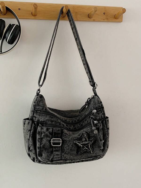 New Casual Chic Soft Jeans Multi-Layer Crossbody Bag With Multiple Pockets, Versatile Commuter Large Capacity Women's Shoulder Bag, Suitable For Work Commuting, Shopping And Traveling.