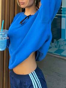 羊毛休闲女式运动卫衣，海军蓝户外运动服，适合锻炼、跑步、健身、休闲日常穿着 - 寶藍色 - 查看 1