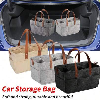 Multi-Functional Felt Car Trunk Storage Bag, Car Trunk Organizer Bag, Car Storage Bag, Durable Handled Car Storage Bag, Dust-Proof And Moisture-Proof, Practical Car Accessory, Essential For Summer Vacation