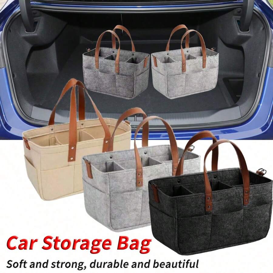 多功能毛毡汽车后备箱收纳袋，汽车后备箱整理袋，汽车储物袋，耐用带提手汽车储物袋，防尘防潮，实用汽车配件，夏季度假必备 - 多色款 - 查看 1