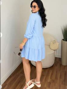 Women's Thin Striped Blouse Loose Lightweight Comfortable Summer Beach Casual Chic - 淺藍色 - 查看 2