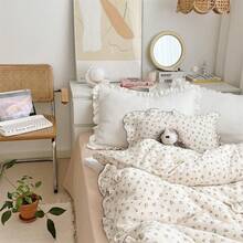 Muslin Duvet Cover With Ruffled Edges, 1 Piece Cotton Comforter Cover 47X59'', Pattern 2-Layer Gauze Bedding, No Quilt Or Pillowcases, Bedroom Essential - 映山紅 - 查看 5