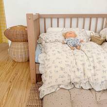 Muslin Duvet Cover With Ruffled Edges, 1 Piece Cotton Comforter Cover 47X59'', Pattern 2-Layer Gauze Bedding, No Quilt Or Pillowcases, Bedroom Essential - 小貓 - 查看 4