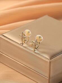 1 对时尚简约四角星方晶锆石铜夹式耳环，适合女士，无需穿孔，高端优雅设计，适合日常佩戴和节日礼物 - 耳夾 - 查看 14