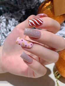 1 pezzo Adesivi per unghie a copertura totale con motivi natalizi di fiocchi di neve, alberi di Natale, cervi, colori sfumati e strisce glitterate, adatti per arte di unghie fai-da-te per donne