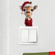 Pegatinas de interruptor de luz de jirafa de Navidad - Diseño festivo de gorro de Papá Noel, calcomanías de pared de plástico autoadhesivas para dormitorio y sala de estar, decoración navideña divertida, regalo de Navidad perfecto, decoración navideña de jirafa, decoración de sala de estar, diseño juguetón, fácil aplicación, decoraciones navideñas, lo mejor para Navidad, perfecto para la decoración de Acción de Gracias