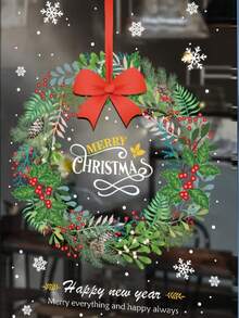 Weihnachtskranz Aufkleber, geeignet für Fenster- und Glastürdekorationen - saisonale statische PVC-Folie, nicht klebend, Feiertags-Szenen-Dekoration, mit Feiertags-Designs, einfach anzubringen und zu entfernen, multifunktionale Feiertags-Heimdekoration