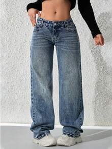 青少年直筒灰色牛仔裤