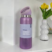 Water Bottle 32oz,Multiple Colors Are Available,With Straw,Heat Preservation Time More Than 24 Hours, Cold And Hot Water Can Be Insulated, Can Make Coffee, Frozen Drinks, Beautiful Appearance, Exquisite Workmanship, Suitable For Camping, Work, Indoor Use. - Shimmering Purp-32oz - 查看 2