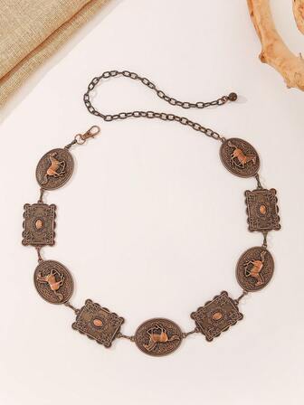 1 件复古古铜动物腰链，女士时尚百搭连衣裙腰带、身体饰品、圣诞配饰腰链。适合春夏秋冬，朋克风格