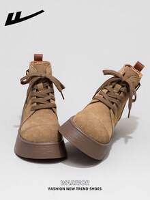 WARRIOR 1 Pair Women's Thick Sole Boots, 2025 Autumn New Arrival, Thick Sole Fashionable Short Boots, Outdoor Wear, Retro British Style Khaki Short Boots