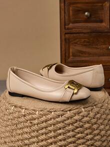 WHDXY 1 Pair Women's Square Toe Slip-On Flats, New Summer Flat Shoes With Metal Buckle, Casual Loafers, Fashionable & Elegant For Party And Daily Wear