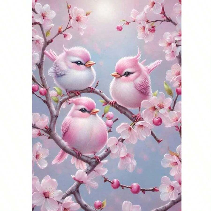 DIY钻石画套装 - 花鸟主题，5D全圆钻，适合成人初学者，包含工具，适合家居墙面装饰，可作为礼物赠送亲朋好友