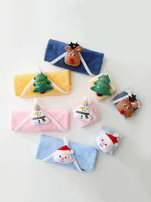 1 件/4 件圣诞节可爱柔软手巾，悬挂式吸水速干手巾，绣有圣诞树、雪人、圣诞老人、驯鹿图案 - 彩色 - 查看 2