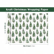 WRAPAHOLIC Kraft Christmas Wrapping Paper - Mini Roll - 17 Inch X 16.5 Feet - Watercolor Christmas Tree Wrapping Paper For Xmas Holiday, Party Celebration