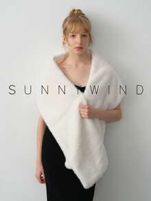 1件女士纯色时尚蓬松披肩，适合新娘、晚宴以及秋冬季日常穿着。 - 白色 - 查看 4