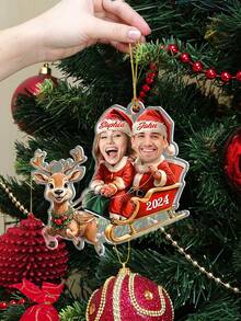1pc Custom Photo Couple Christmas Christmas Tree Pendant Home Decoration, Customized Ornaments With Photo, Personalized Couple Names Christmas Ornament, Christmas Tree Props Holiday Gift Hanging Decoration Customization, Customized Couple Christmas Sled, Christmas Tree Hanging Decoration, Personalized Gifts, Christmas Gifts, Custom Christmas Ornaments