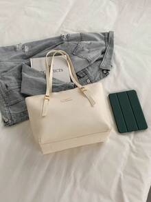 Bolso de hombro de gran capacidad para mujer, Otoño/Invierno 2024, Bolso tote minimalista y versátil, Mochila para estudiantes universitarios, Bolso de mano para ir al trabajo - Beis - Ver 8