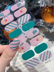 1 pezzo Adesivi per unghie a copertura totale con motivi natalizi di fiocchi di neve, alberi di Natale, cervi, colori sfumati e strisce glitterate, adatti per arte di unghie fai-da-te per donne