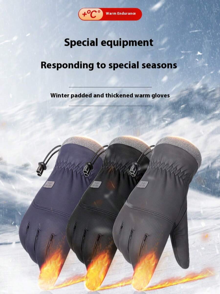1 Pair Women's Winter Cute Bear Pattern Fleece Lined Warm Gloves - Slim Fit, Waterproof Windproof, Suitable For Skiing, Motorcycle Riding, Commuting By Bicycle, Touchscreen Compatible, Ergonomic Design For Sports