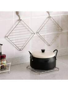 1pc Stainless Steel Trivet, Versatile Kitchen Pot Holder, Heat Resistant Mat, Pot Pad, Cooking Rack, Teapot Stand, Suitable For Kitchen Countertop, Hot Pots/Pans, Square Metal Frame - Multicolor - View 1