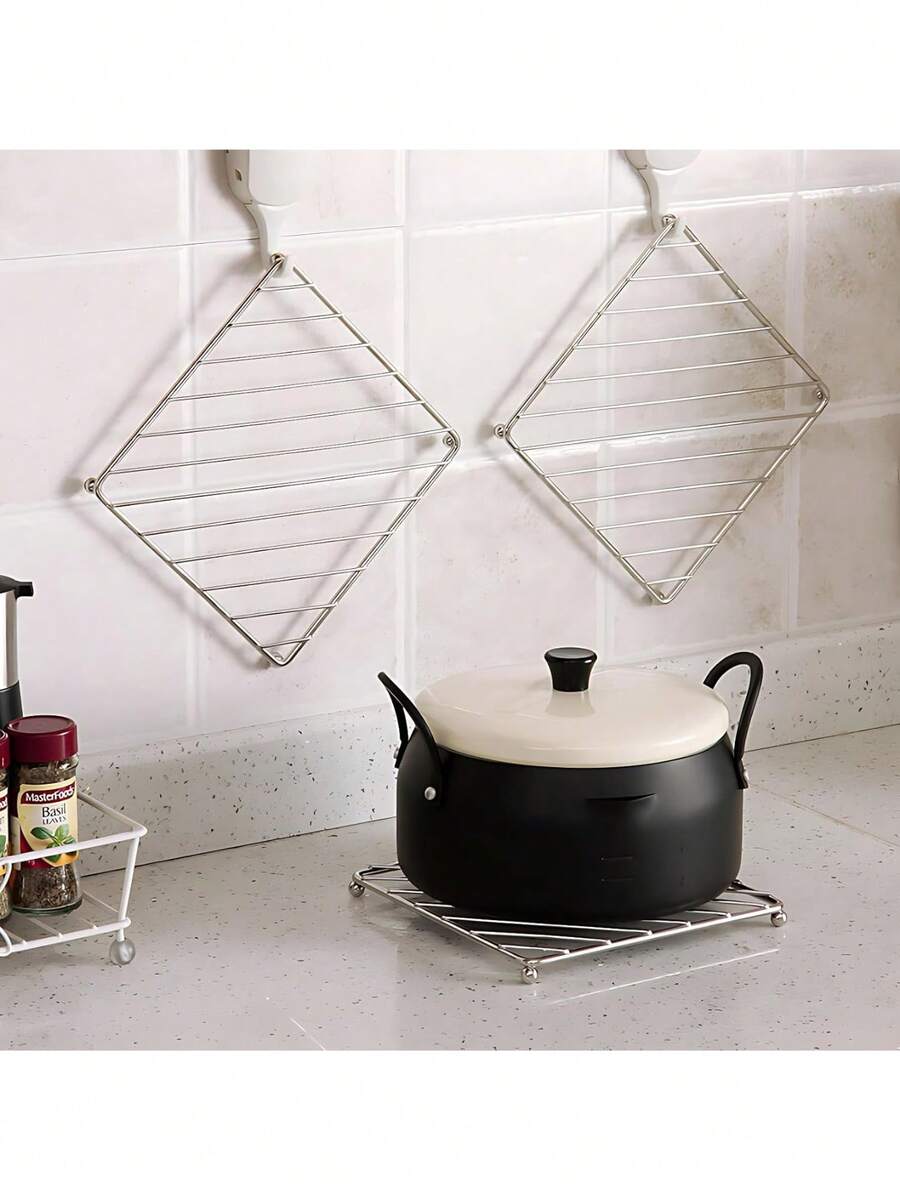 1pc Stainless Steel Trivet, Versatile Kitchen Pot Holder, Heat Resistant Mat, Pot Pad, Cooking Rack, Teapot Stand, Suitable For Kitchen Countertop, Hot Pots/Pans, Square Metal Frame - Multicolor - View 1