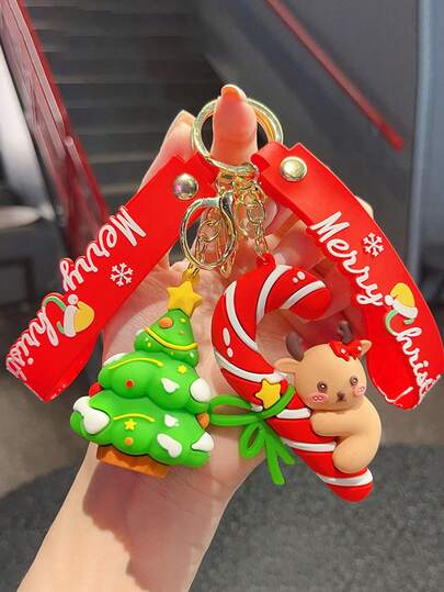 1pc Cute Cartoon Santa Claus, Christmas Tree, Reindeer Christmas Stocking Keychain, Bag Pendant, Suitable As Christmas Gift For Friends, Family, Colleagues