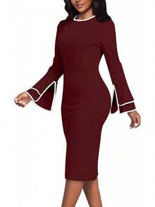 Church Dress Flared Sleeve Midi Pencil Dresshalloween - 996trắng - Xem 2