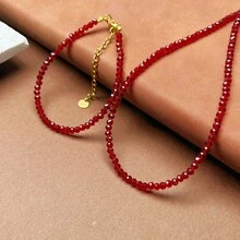 Conjunto de joyas de piedra de granada artesanal - Collar de doble capa + Pulsera | Cuarzo burdeos pulido | Estilo bohemio minimalista