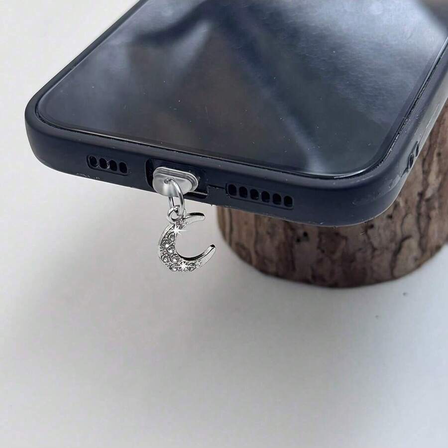 1 chiếc nút bịt chống bụi cho điện thoại hình mặt trăng đính đá, phụ kiện trang trí thời trang cho điện thoại của bạn! - Bạc - Xem 1