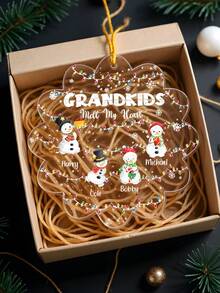 Personalized Grandkids Christmas Ornament Custom Name Snowman Family Acrylic Decoration With 2 To 12 Names Customizable Text For Grandma Grandpa Tree Decor 2025 Holiday Keepsake Gift For Family Grandparents Personalized Xmas Ornament For Kids And Grandchildren,Personalized Grandkids Ornament,Custom Family Ornament,Festive Calendar