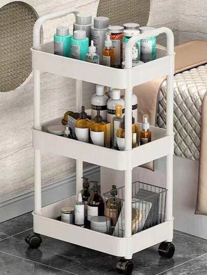 1pc Plastic Multi-Purpose Rolling Cart, 3/4 Tier Rolling Cart 360° Rotation Multi-Purpose Cart, Multi-Function Storage Rack Service Cart, Suitable For Home, Office, Kitchen, Bathroom, Bedroom Movable Storage Rack