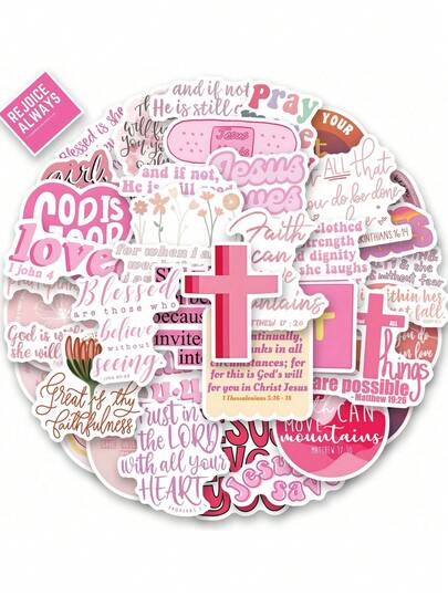 50PCS Pink Bible Verse Stickers Vinyl Aesthetics Stickers For Scrapbooking,Diary,Laptop,Bumper,Skateboard,Water Bottle,Computer,Phone,Cartoon,Hard Hat,Car Stickers And Decals,Stickers Bulk,Pink Christian Stickers,Self Love Stickers,Stickers Christian,Decal Stickers,Bible Book