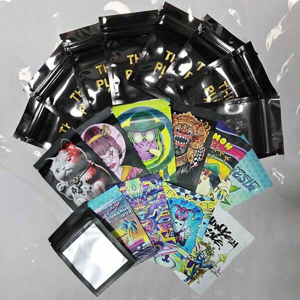 Smell Proof Zipper Bags,100pcs 1g Mylar Zip Lock Bag,Cigarette Storage Bag,Reusable Pouches With Clear Window,Mix Cartoon Patterns Resealable Ziplock Mylar Bags,Suitable For Various Festivals & More