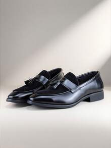 复古简约男士乐福鞋，流苏纯色麂皮一脚蹬休闲设计师鞋，柔软皮鞋，优雅绅士商务社交鞋，适合西装、休闲装、办公、派对、婚礼、约会、浪漫晚餐、节日礼物、返校季。请订购大一码。