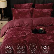 Queen Size 3pcs Ultra Soft Breathable Comforter Cover Set, Luxury Cozy Flannel Duvet Cover With Pillow Shams, 90" X 90", Dark Grey,  And  Bedding Collection - 酒紅色(無被子) - 查看 3