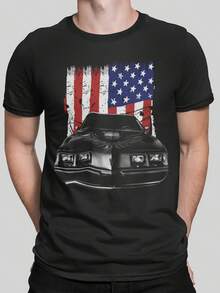 1979 Pontiac Firebird Trans Am Front Grill View With Us Flag T Shirt - Style 26 - View 1