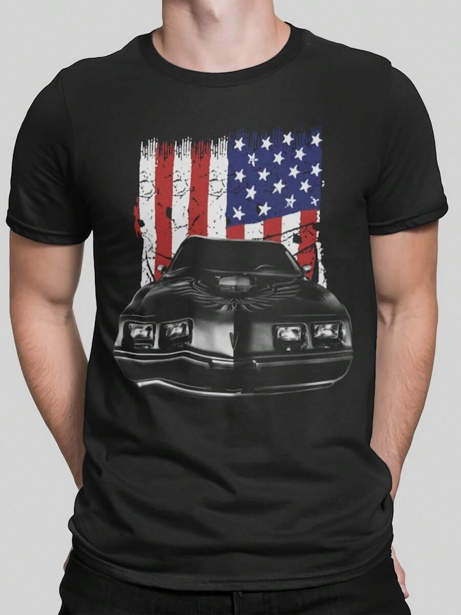 1979 Pontiac Firebird Trans Am Front Grill View With Us Flag T Shirt - Style 26 - View 1