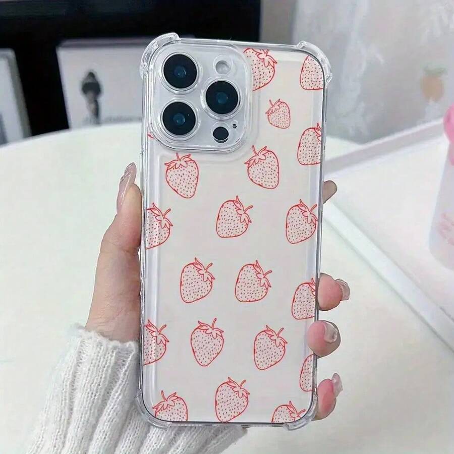 Funda transparente TPU con diseño de fresa, elegante y con esquinas reforzadas, resistente a caídas. Compatible con las series 17, 16 Pro, 11, 15 Pro, 14 Pro, SAM/X6A, X7B, X8B/90 Lite. - Colores mixtos 1 - Ver 1