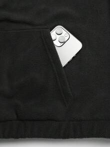 Women's Oversized Hooded Fleece Sweatshirt, Fashionable Pullover Sweater For Autumn & Winter - Black - View 7