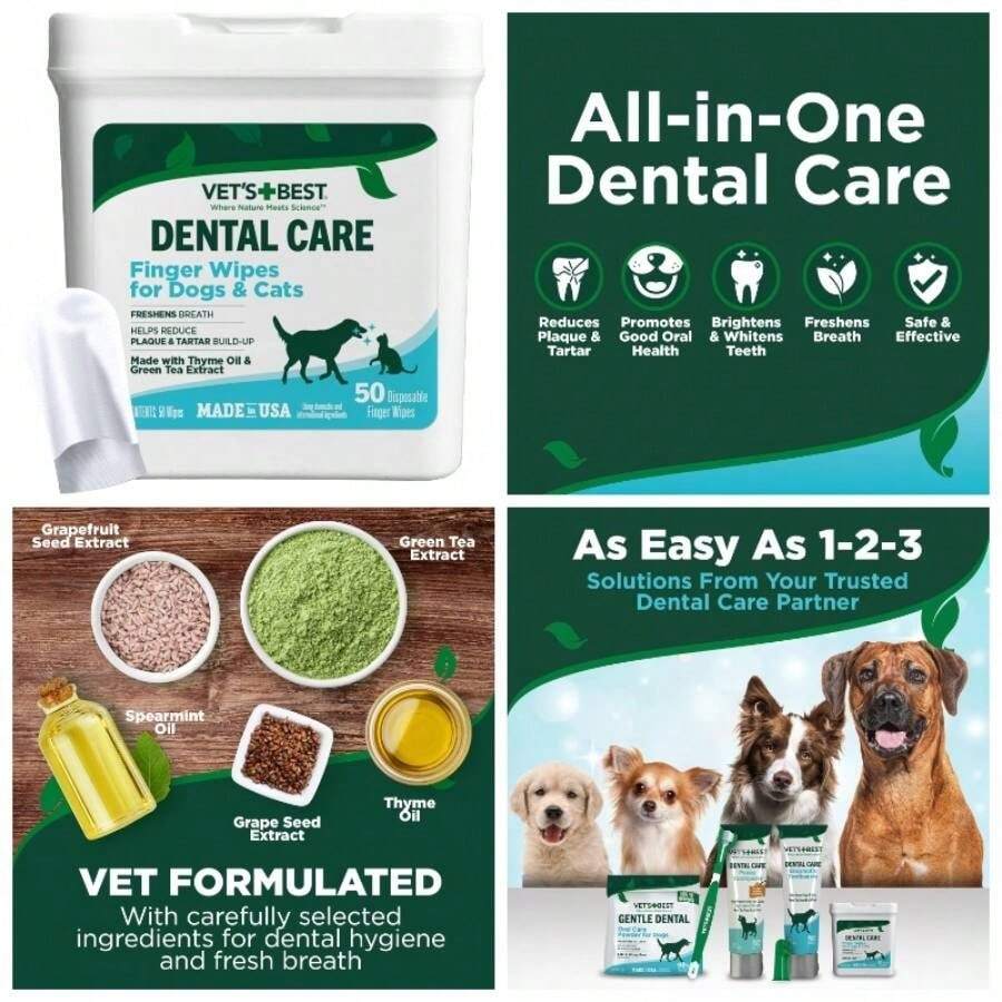 Toallitas para Dedos de Cuidado Dental Reduce la Placa y refresca el Aliento Toallitas de Limpieza de Dientes para Perros y Gatos 50 toallitas Desechables - inicial - Ver 1