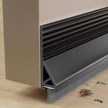 1 pieza Burlete para la parte inferior de la puerta, tope de puerta inferior integrado con cepillo, sello autoadhesivo para el fondo de la puerta para aislamiento de polvo/ruido/aire caliente o frío (Longitud: 1m, Ancho: 50mm)