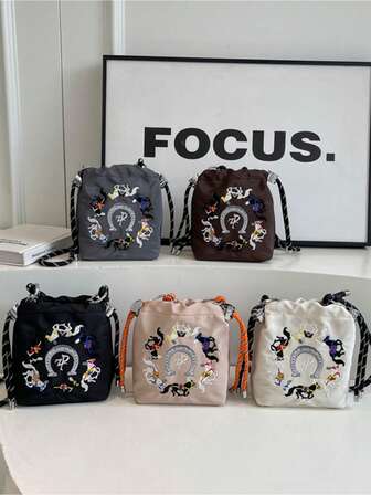 กระเป๋าช้อปปิ้งใต้แขน สไตล์ญี่ปุ่น, งานปักละเอียด, กระเป๋าโท้ทไนลอนกันน้ำ, กระเป๋าถือและสะพายไหล่สำหรับผู้หญิง, สายสะพายถอดได้