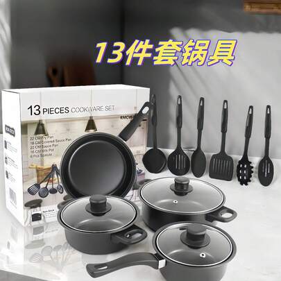 13 pezzi Set da cucina per uso domestico: Pentola per minestra, Pentola per latte, Padella