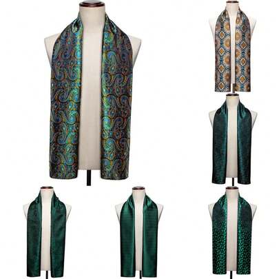 Bufanda Verde de Hombre Novedad Marca de Lujo Seda Paisley Accesorios de Traje de Primavera Otoño Regalos de Negocios Fiesta Diseñador Barry.Wang 1038