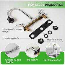 Mezcladora para Fregadero, Llave para Fregadero de Cocina Flexible, Grifos para Cocina, Grifo de Cocina con Dos Asas, Grifo de Cuerpo Principal de Latón, Acabado Cromo Espejo, SP-80082 - Cromo Espejo - Ver 6