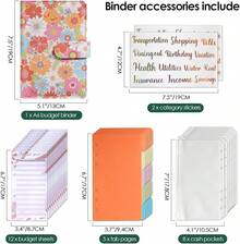 Budget Binder, A6 Money Saving Binder With Cash Envelopes, PU Leather Challenge, Zipper Envelopes, Budget Sheet And Category Sticker Labels2025 - Pink Floral - View 2